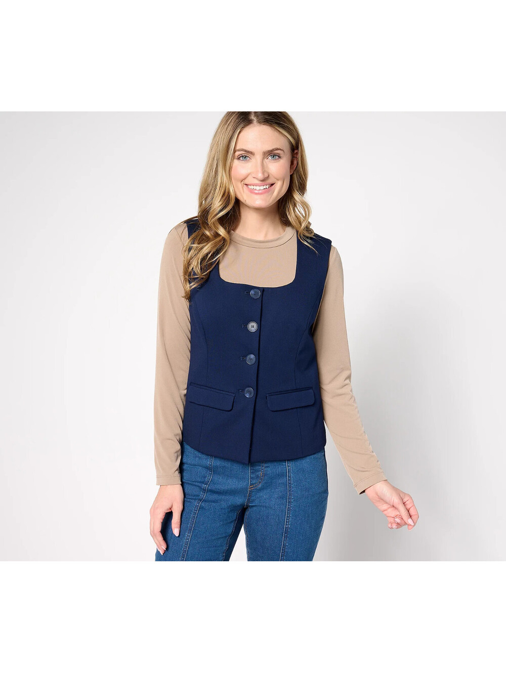 Tailored by Susan Graver Smart Ponte 350 Square-Neck Vest Navy, X-Large